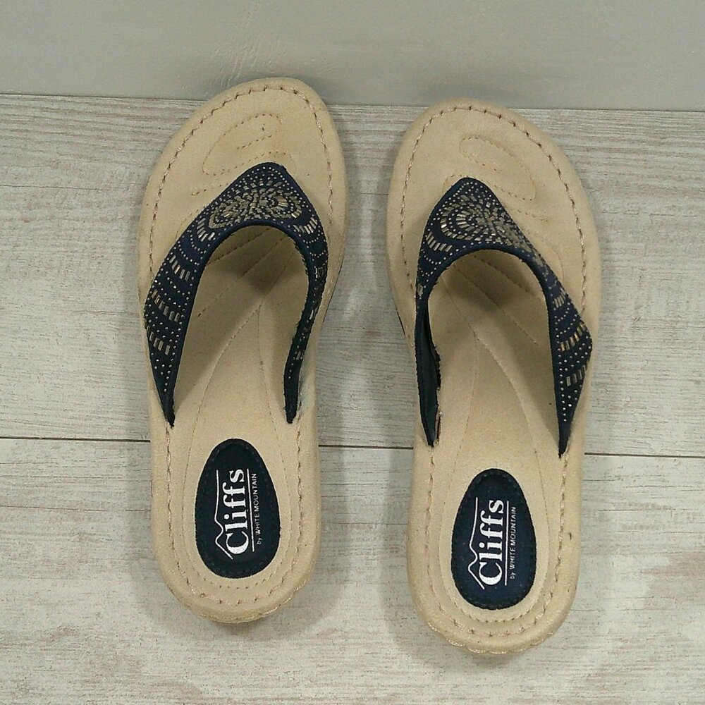 CLIFFS BY WHITE MOUNTAIN Navy Women's Cienna Mini Wedge Flip Flop Sandal Size 11 - Picture 7 of 11